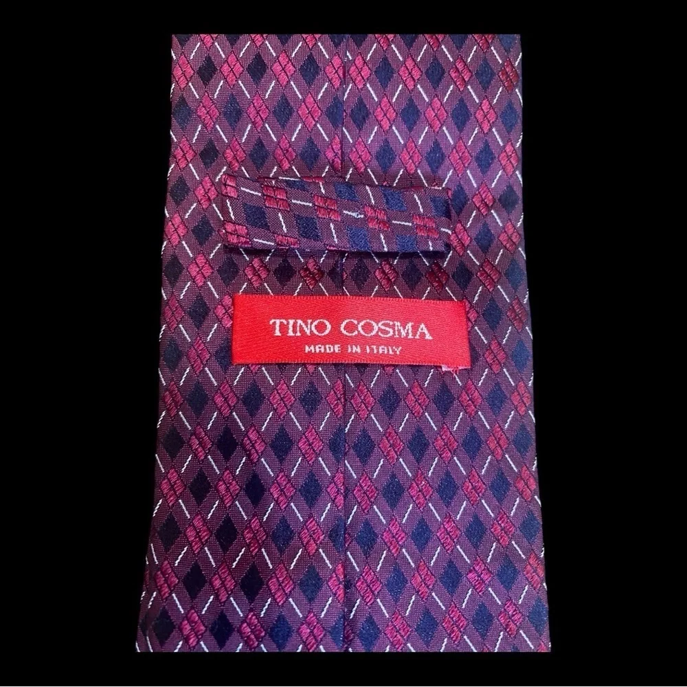Tino Cosma Elegant Blue and Red Geometric Print 100% Silk Men's Tie